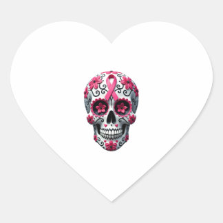 Pink Ribbon Sugar Skull Calavera Breast Cancer Awa Heart Sticker