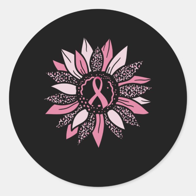 Pink Ribbon Sunflower Breast Cancer Awareness Gift Classic Round Sticker (Front)