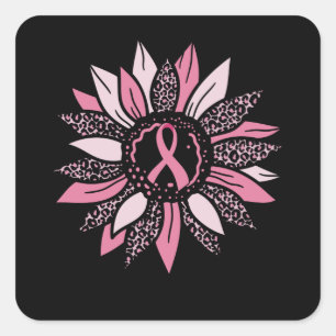 Pink Ribbon Sunflower Breast Cancer Awareness Gift Square Sticker