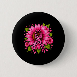 Pink Ribbon Sunflower Women Warrior Breast Cancer 6 Cm Round Badge