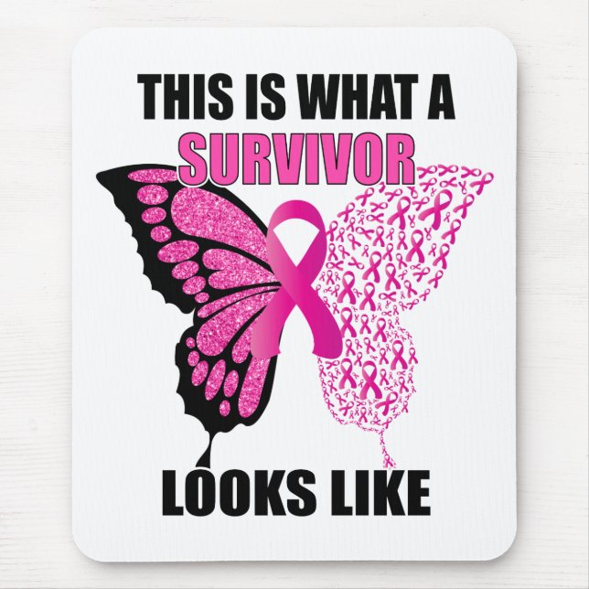 Pink Ribbon Survivor Butterfly Breast Cancer Mouse Pad (Front)