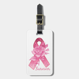 Pink Ribbon Survivor Rose Luggage Tag