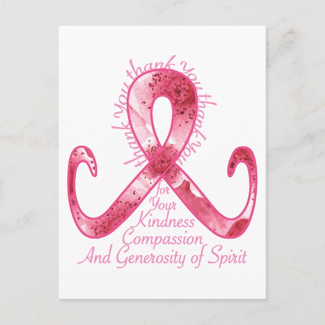 Pink Ribbon Thank You Postcard (Front)