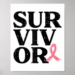 Pink Ribbon Warrior Breast Cancer Awareness Women Poster