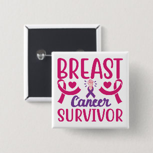 Pink Ribbon Warrior Chemo Breast Cancer Survivor 15 Cm Square Badge