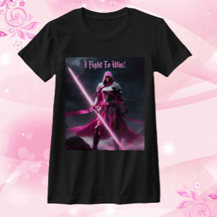 Pink Ribbon Warrior Light Sword Personalise Text T-Shirt