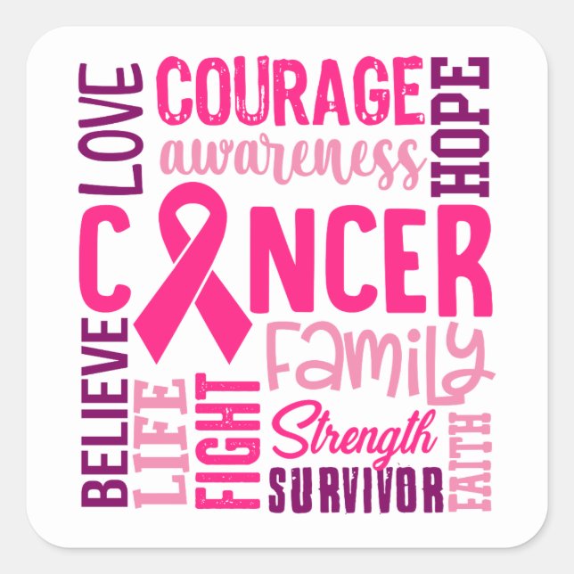 Pink Ribbon Warrior Survivor Fighter Breast Cancer Square Sticker (Front)