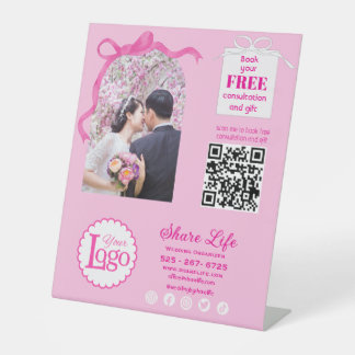 Pink Ribbon Wedding Business Promotion Pedestal Sign