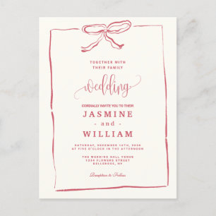 Pink Ribbon Wedding Invitation Postcard