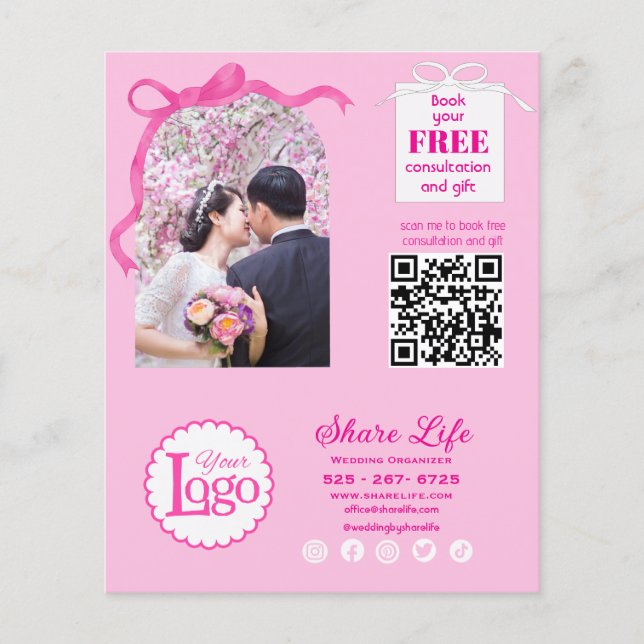 Pink Ribbon Wedding Organizer Business Flyer (Front)