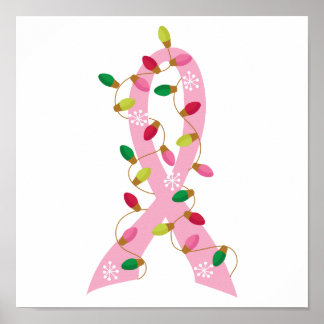 Pink Ribbon With Christmas Lights Breast Cancer Poster
