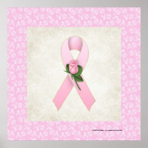 Pink Ribbon with Pink Rose Beautiful Print