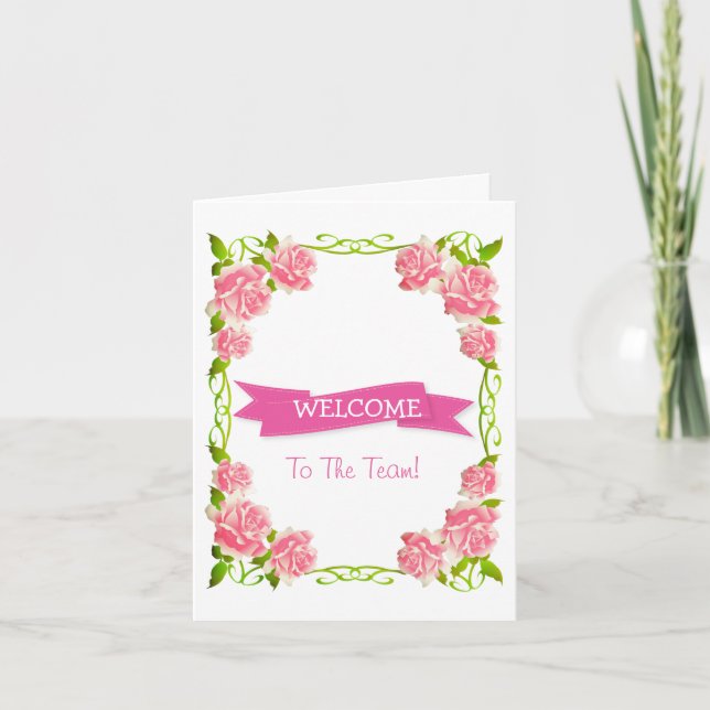 Pink Ribbon with White Border Cute Welcome Card (Front)