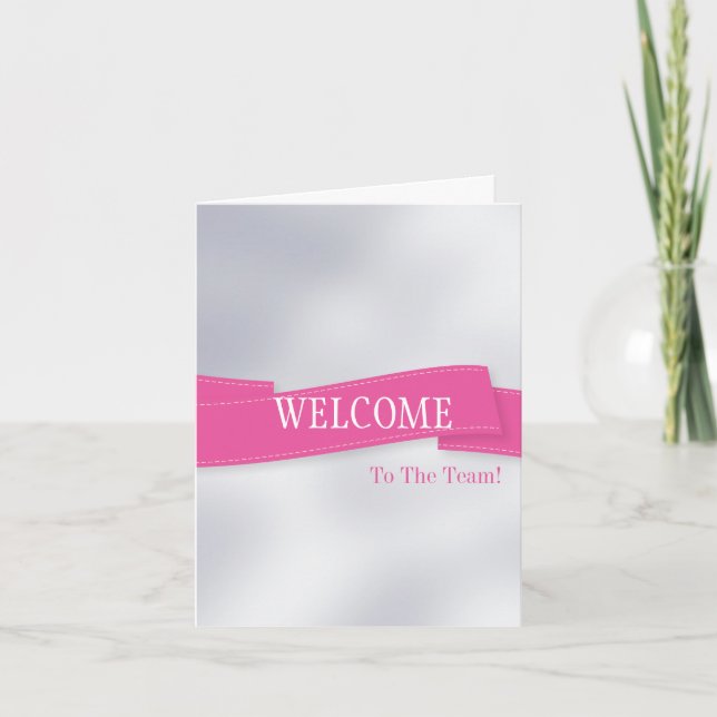 Pink Ribbon with White Border Cute Welcome Card (Front)