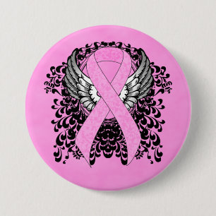 Pink Ribbon with Wings 7.5 Cm Round Badge