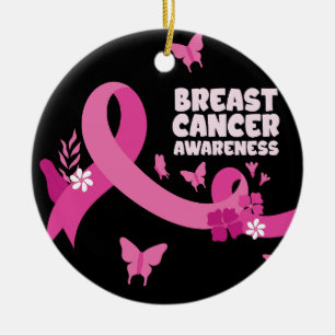 Pink Ribbon Women Cancer Breast Cancer Awareness Ceramic Tree Decoration