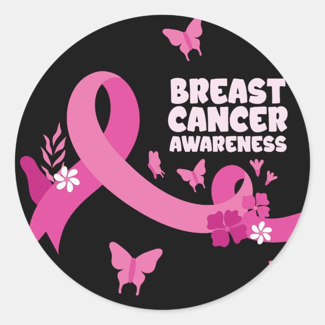 Pink Ribbon Women Cancer Breast Cancer Awareness  Classic Round Sticker (Front)