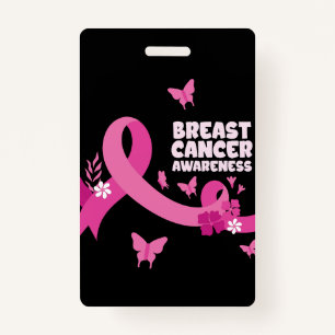 Pink Ribbon Women Cancer Breast Cancer Awareness ID Badge