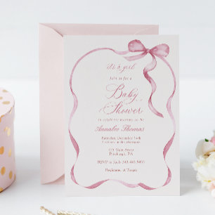 Pink Ribbons and Bows Girl Baby Shower Invitation