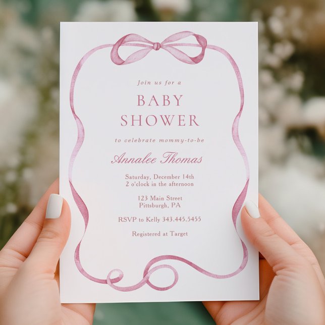 Pink Ribbons and Bows Girl Baby Shower Invitation (Creator Uploaded)