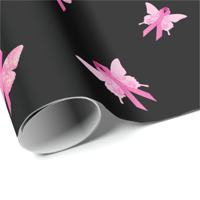 Pink Ribbons Butterflies for Survivor Wrapping Paper (Roll Corner)