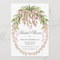 Pink Ribbons Floral Wreath Elegant Bridal Shower