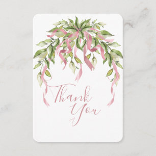 Pink Ribbons Greenery Elegant Thank You Card