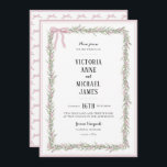 Pink Ribbons & Greenery Vintage Wedding Invitation<br><div class="desc">Sweet soft pink ribbons & whisping greenery watercolor frame in a simple design.  Add your photo on reverse with names to customise.  A perfect invitation for spring or summer wedding.  Absolutely adorable.  100% customer satisfaction every day at Zazzle. Template</div>