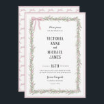 Pink Ribbons & Greenery Vintage Wedding Invitation<br><div class="desc">Sweet soft pink ribbons & whisping greenery watercolor frame in a simple design.  Add your photo on reverse with names to customise.  A perfect invitation for spring or summer wedding.  Absolutely adorable.  100% customer satisfaction every day at Zazzle. Template</div>
