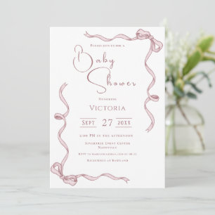 Pink Ribbons Minimalist Baby Shower Invitation
