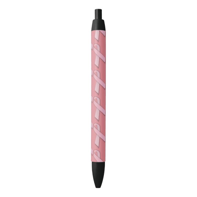 Pink Ribbons Tiled Pattern Black Ink Pen (Front Vertical)