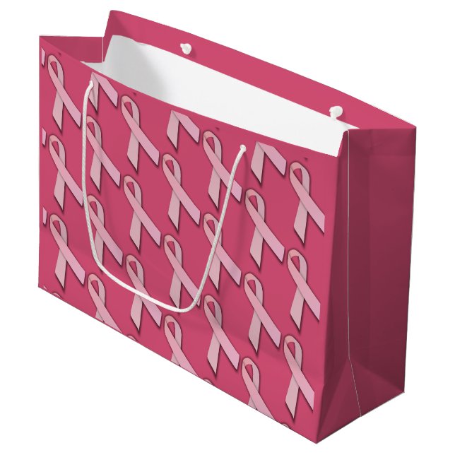 Pink Ribbons Tiled Pattern Large Gift Bag (Front Angled)