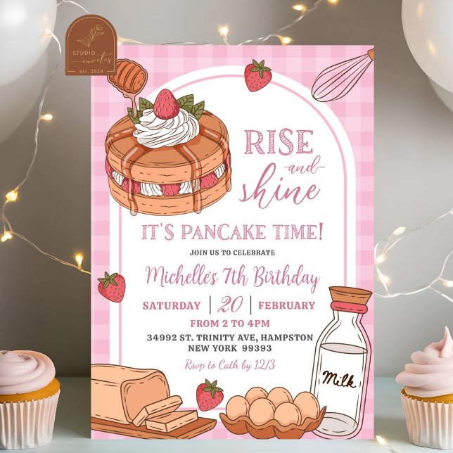 Pink Rise and Shine Pancake Birthday Invitation (Creator Uploaded)