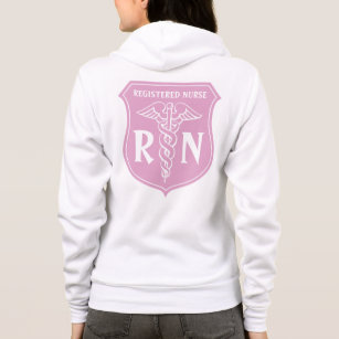 Pink RN nurse hoodie with caduceus symbol