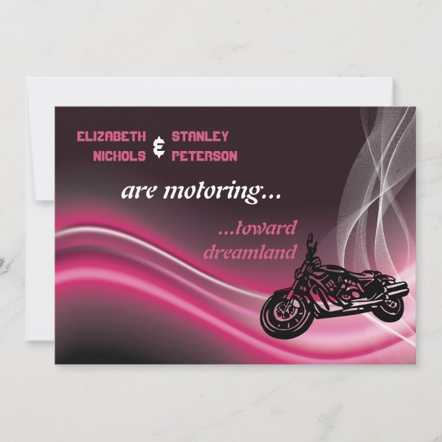 Pink road biker wedding invitation (Front)