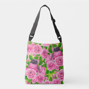 Pink Robin and roses Crossbody Bag