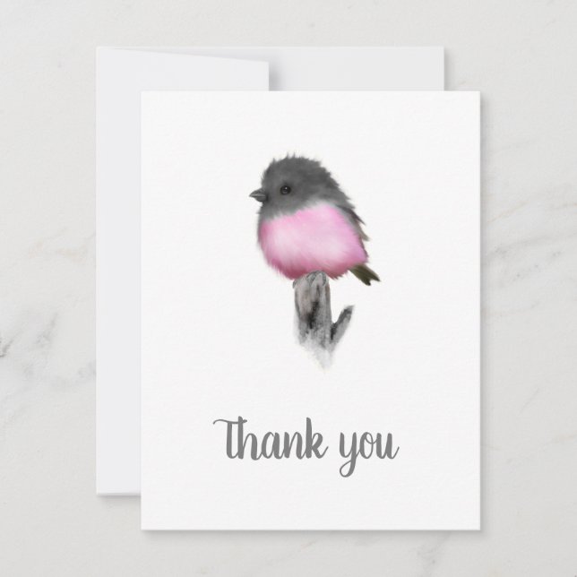 Pink Robin Bird Thank You Note Cards (Front)