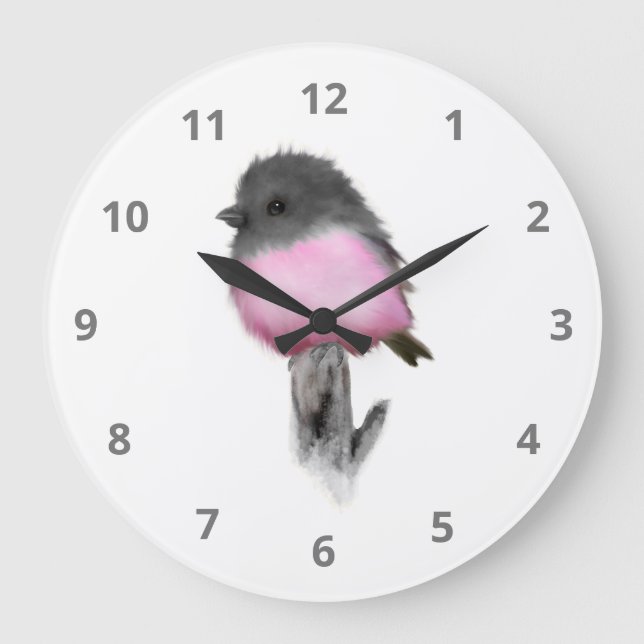 Pink Robin Bird Wall Clock (Front)