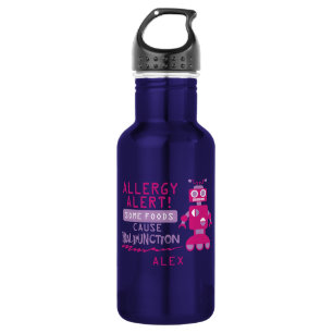 Pink Robot Allergy Alert Water Bottle