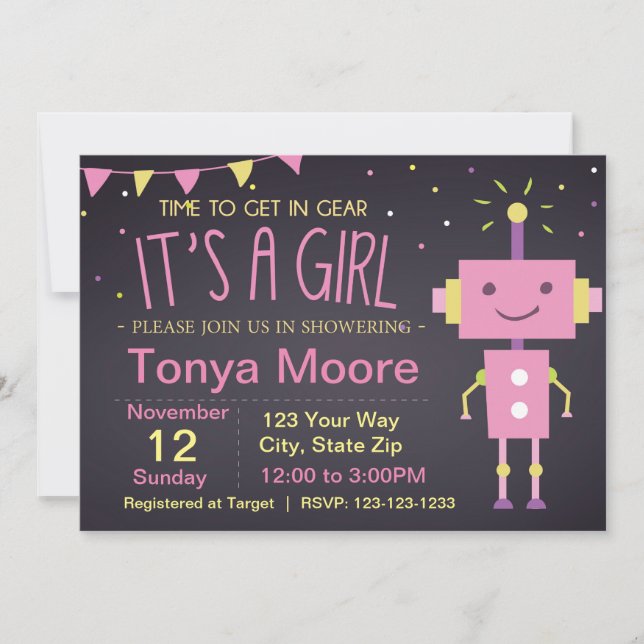 Pink Robot Baby Shower Invitation (Front)
