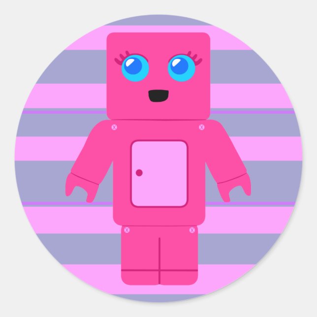 Pink Robot Classic Round Sticker (Front)