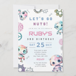 Pink Robot Girl's Birthday Party Invitation