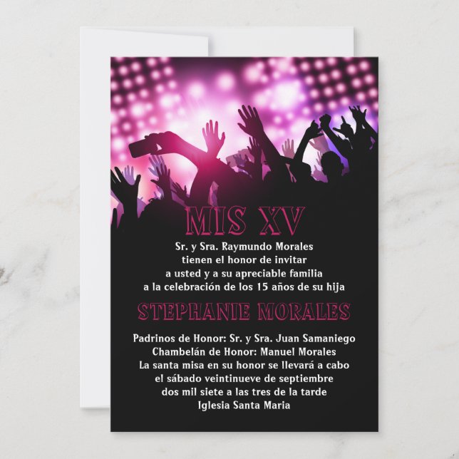 Pink Rock Star Quinceanera Invitation (Front)
