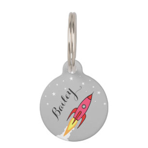 Pink Rocket Outer Space Personalised Name Template Pet Tag