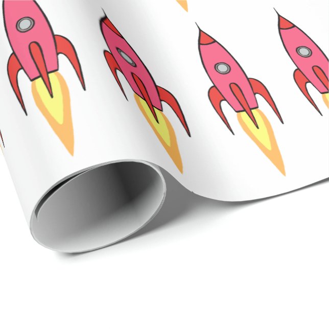 Pink Rocket Ship Outer Space Birthday Feminist Wrapping Paper (Roll Corner)