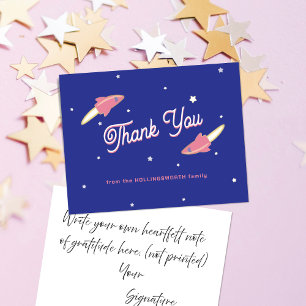 Pink Rockets and Stars Blue Thank You Card