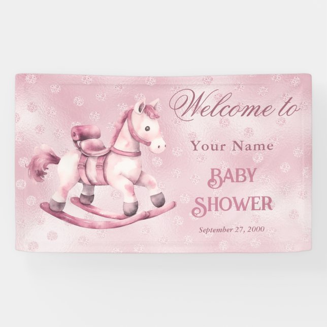 Pink Rocking Horse Baby Shower Welcome Banner (Horizontal)