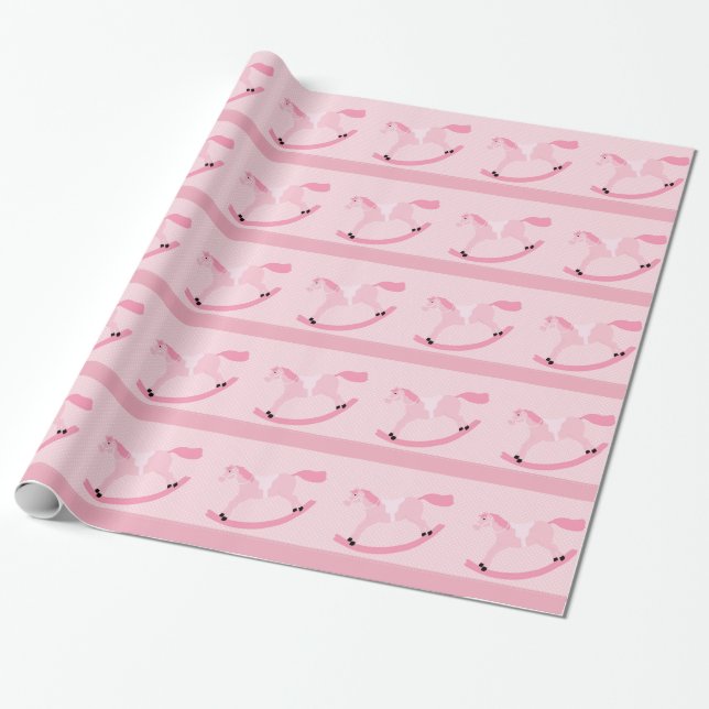 Pink rocking horse baby shower wrapping paper (Unrolled)