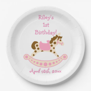Pink Rocking Horse Birthday Paper Plate