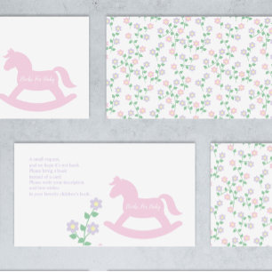 Pink Rocking Horse Girl Baby Shower Books For Baby Enclosure Card